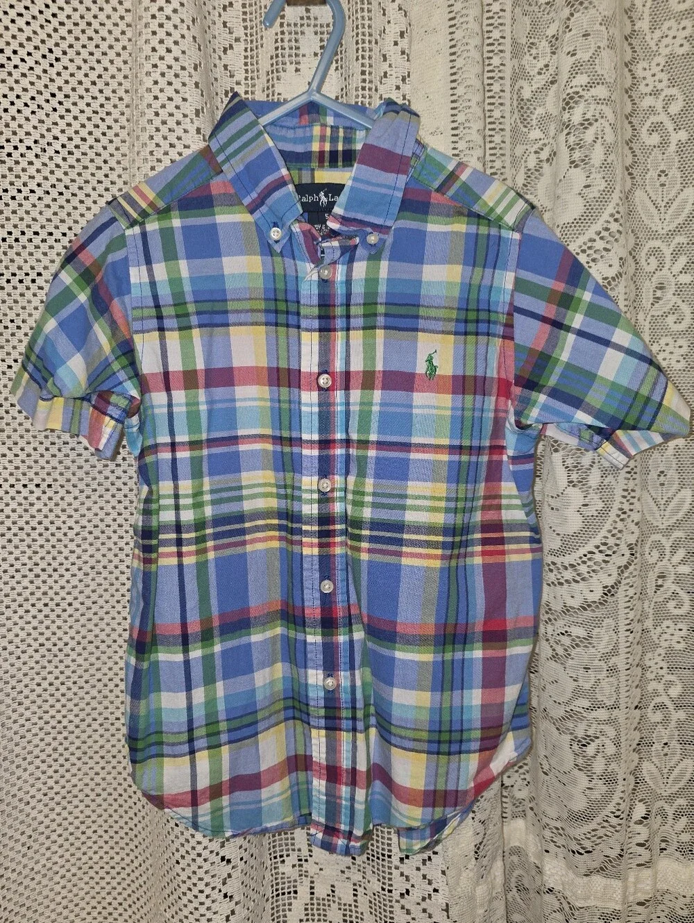 Ralph Lauren Plaid Boys Short Sleve Button Down Shirt Size 5